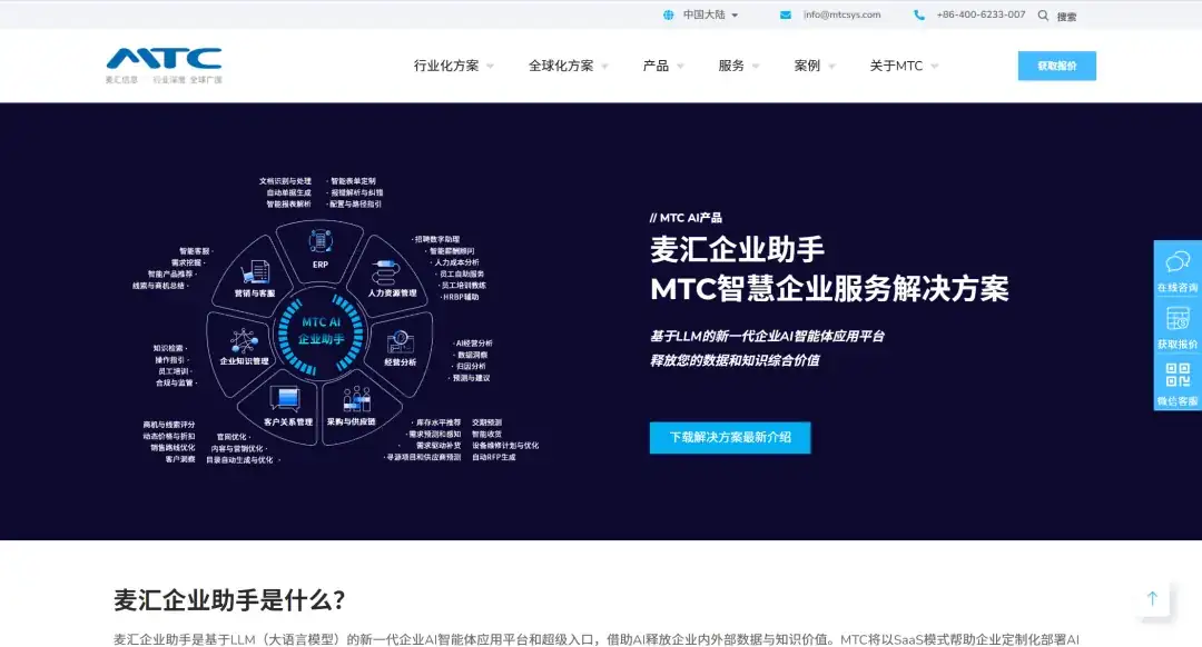 MTC麦汇信息全新中文官网-企业AI应用平台